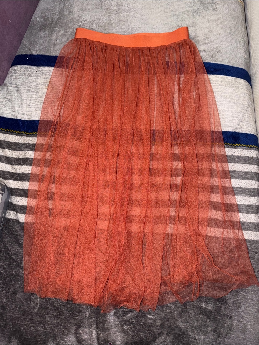 Women's Orange Sheer Midi Tulle Skirt